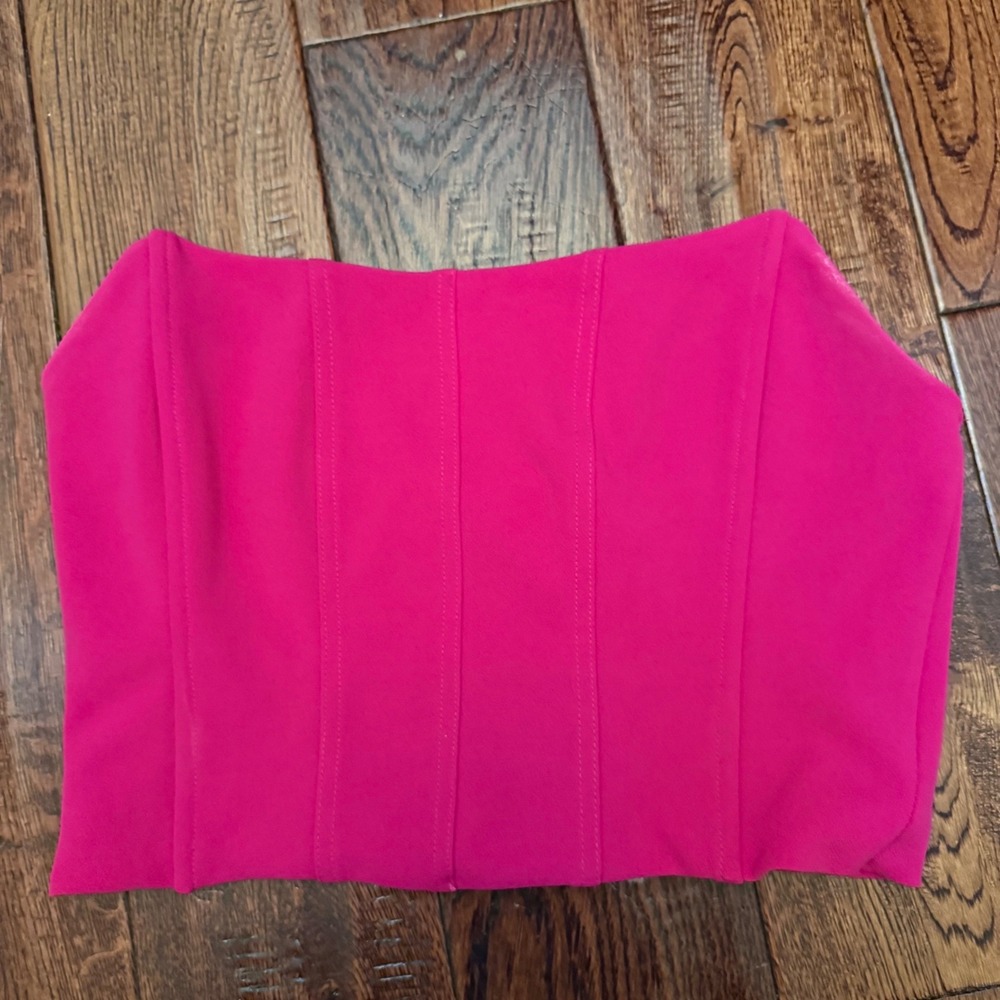 Nasty Gal Hot Pink Corset Tube Crop Top Zip Back Party Club Y2K Size M